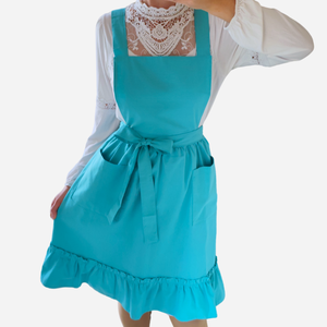 Vintage stílusú pamut kötény - türkiz színben - otthon & életmód - konyhafelszerelés, tálalás - konyhai textil - kötény - Meska.hu