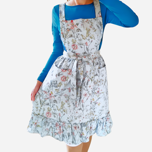 Vintage stílusú pamut kötény - virágos, indás - otthon & életmód - konyhafelszerelés, tálalás - konyhai textil - kötény - Meska.hu