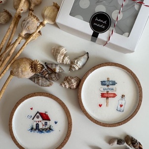 Tengerparti hangulatú parafa alátét szett � házikós és Sea Nautical Dream mintával, 2 db, ajándékdobozban, Otthon & Életmód, Konyhafelszerelés, tálalás, Tálalás, Tányér- és poháralátét, Decoupage, transzfer és szalvétatechnika, MESKA