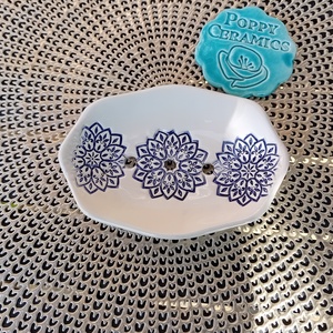 Mandala mintás kerámia szappantartó, fehér-kék - otthon & életmód - fürdőszoba - szappantartó - Meska.hu