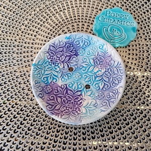 Mandala mintás kerámia szappantartó, lila-türkiz, Otthon & Életmód, Fürdőszoba, Szappantartó, Kerámia, Festett tárgyak, MESKA