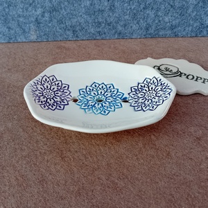 Mandala mintás kerámia szappantartó, fehér-kék - otthon & életmód - fürdőszoba - szappantartó - Meska.hu