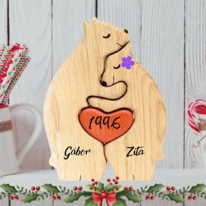 Névre szóló Fa maci pár puzzle dísz, Otthon & Életmód, Dekoráció, Asztal és polc dekoráció, Asztaldísz, Szobrászat, MESKA