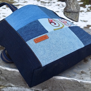 Farmer táska patchwork módra - táska & tok - kézitáska & válltáska - válltáska - Meska.hu