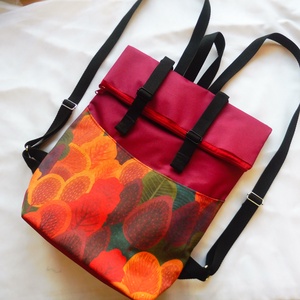 Bordó erdő mintás nagy roll up hátizsák - táska & tok - hátizsák - roll top hátizsák - Meska.hu