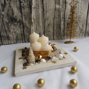 Fehér és arany adventi koszorú, Karácsony, Adventi díszek, Adventi koszorú, Virágkötés, MESKA