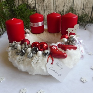 Fehér és piros adventi koszorú - karácsony - adventi díszek - adventi koszorú - Meska.hu