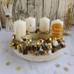 Adventi koszorú arany és fehér színben  - Meska.hu