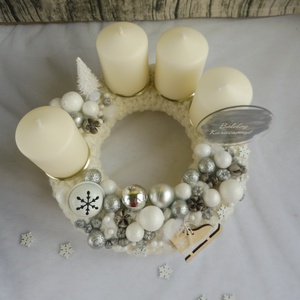 Fehér és ezüst adventi koszorú - karácsony - adventi díszek - adventi koszorú - Meska.hu