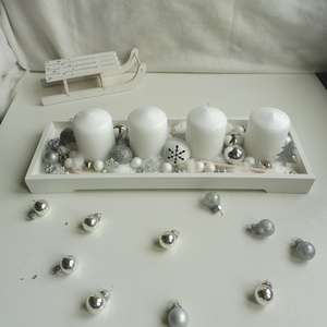 Fehér és ezüst adventi koszorú, Karácsony, Adventi díszek, Adventi koszorú, Virágkötés, MESKA