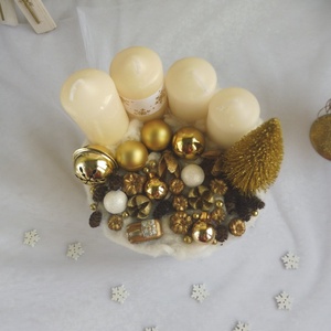 Arany és fehér adventi koszorú - karácsony - adventi díszek - adventi koszorú - Meska.hu