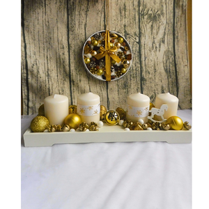 Adventi koszorú és kopogtató szett arany , Karácsony, Adventi díszek, Adventi ajtódísz, Virágkötés, MESKA