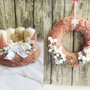 Rózsaszín adventi szett, adventi koszorú, Karácsony, Adventi díszek, Adventi koszorú, , MESKA