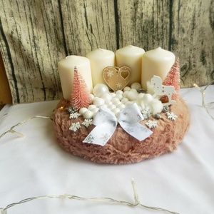 Rózsaszín adventi szett, adventi koszorú - karácsony - adventi díszek - adventi koszorú - Meska.hu