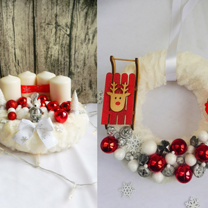 Adventi koszorú és kopogtató, adventi szett piros - Meska.hu