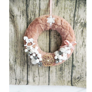 Rózsaszín szőrmés adventi kopogtató, Karácsony, Adventi díszek, Adventi koszorú, , MESKA