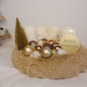 Bézs és arany adventi koszorú, Karácsony, Adventi díszek, Adventi koszorú, , MESKA