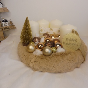 Bézs és arany adventi koszorú - karácsony - adventi díszek - adventi koszorú - Meska.hu