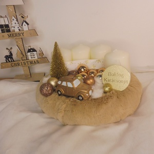 Bézs és arany adventi koszorú kisautóval - karácsony - adventi díszek - adventi koszorú - Meska.hu