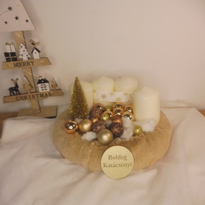 Bézs és arany Boldog karácsonyt feliratos adventi koszorú - karácsony - adventi díszek - adventi koszorú - Meska.hu