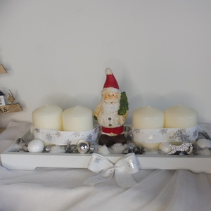 Mikulásos adventi koszorú fehér és ezüst színben, Karácsony, Adventi díszek, Adventi koszorú, , MESKA