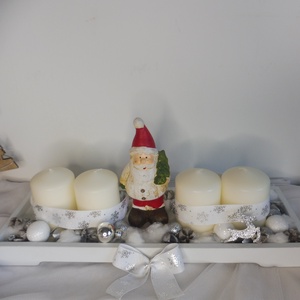 Mikulásos adventi koszorú fehér és ezüst színben - karácsony - adventi díszek - adventi koszorú - Meska.hu