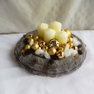 Szürke és arany adventi koszorú, Karácsony, Adventi díszek, Adventi koszorú, , MESKA