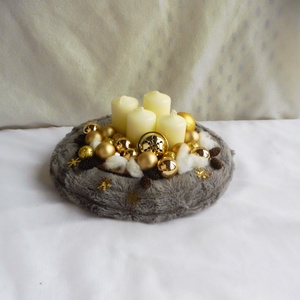 Szürke és arany adventi koszorú - karácsony - adventi díszek - adventi koszorú - Meska.hu