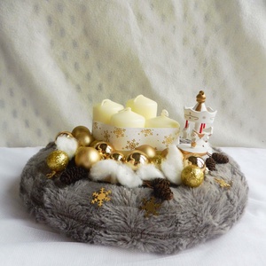 Arany és szürke körhinta adventi koszorú - karácsony - adventi díszek - adventi koszorú - Meska.hu