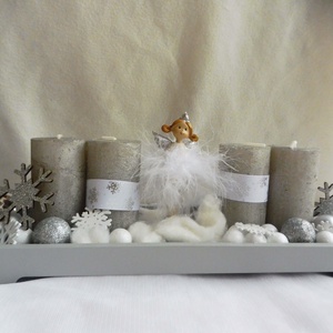 Angyalkás adventi koszorú fehér és ezüst, Karácsony, Adventi díszek, Adventi koszorú, , MESKA