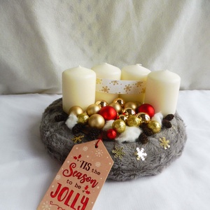 Arany és piros adventi koszorú, Karácsony, Adventi díszek, Adventi koszorú, , MESKA