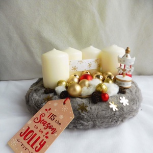 Szürke és piros, arany adventi koszorú, Karácsony, Adventi díszek, Adventi koszorú, , MESKA