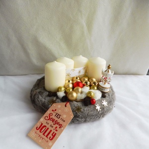 Szürke és piros, arany adventi koszorú - karácsony - adventi díszek - adventi koszorú - Meska.hu