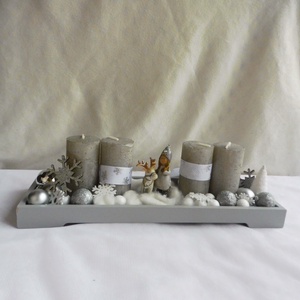 Rénszarvasos adventi koszorú ezüst és fehér színben, Karácsony, Adventi díszek, Adventi koszorú, , MESKA