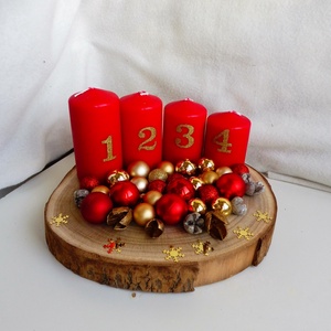 Piros és arany adventi koszorú, Karácsony, Adventi díszek, Adventi koszorú, , MESKA