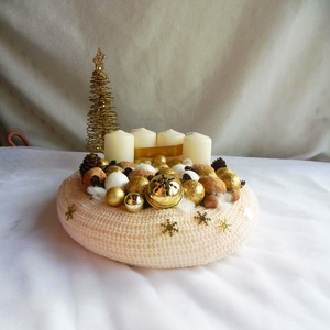 Arany és bronz adventi koszorú hópihével - karácsony - adventi díszek - adventi koszorú - Meska.hu