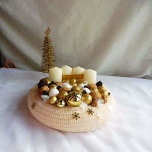 Arany és bronz adventi koszorú hópihével, Karácsony, Adventi díszek, Adventi koszorú, , MESKA