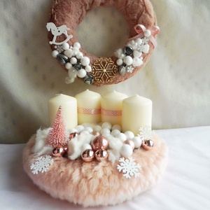 Rózsaszín adventi szett, adventi koszorú és adventi kopogtató, Karácsony, Adventi díszek, Adventi koszorú, , MESKA