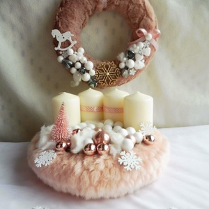 Rózsaszín adventi szett, adventi koszorú és adventi kopogtató - karácsony - adventi díszek - adventi koszorú - Meska.hu