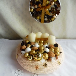 Arany adventi szett, adventi koszorú és adventi ajtókopogtató - karácsony - adventi díszek - adventi koszorú - Meska.hu