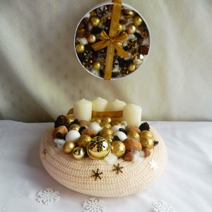 Arany adventi szett, adventi koszorú és adventi ajtókopogtató, Karácsony, Adventi díszek, Adventi koszorú, , MESKA
