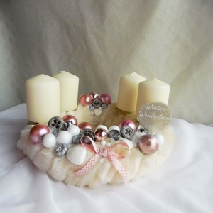 Adventi koszorú rózsaszín és fehér, Karácsony, Adventi díszek, Adventi koszorú, , MESKA