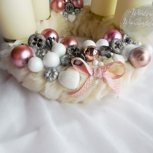 Adventi koszorú rózsaszín és fehér - karácsony - adventi díszek - adventi koszorú - Meska.hu