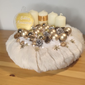 Arany és fehér Boldog karácsony feliratos adventi koszorú, Karácsony, Adventi díszek, Adventi koszorú, , MESKA