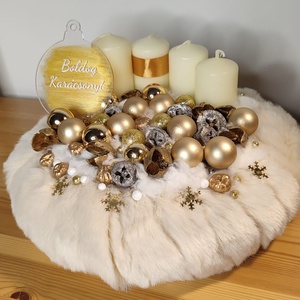 Arany és fehér Boldog karácsony feliratos adventi koszorú - karácsony - adventi díszek - adventi koszorú - Meska.hu