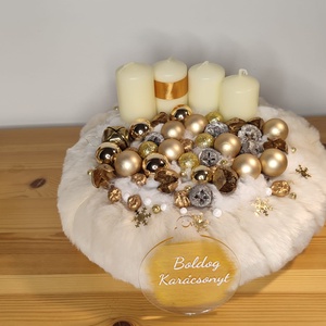 Arany és fehér adventi koszorú, Karácsony, Adventi díszek, Adventi koszorú, , MESKA