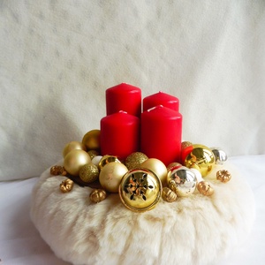 Arany és piros adventi koszorú, Karácsony, Adventi díszek, Adventi koszorú, Varrás, Virágkötés, MESKA