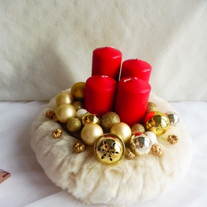 Arany és piros adventi koszorú - karácsony - adventi díszek - adventi koszorú - Meska.hu