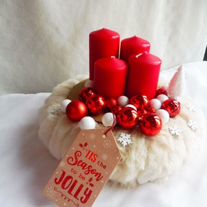 Piros és fehér adventi koszorú - karácsony - adventi díszek - adventi koszorú - Meska.hu