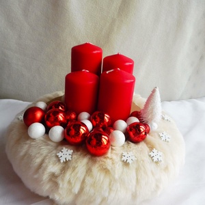 Piros és fehér adventi koszorú - karácsony - adventi díszek - adventi koszorú - Meska.hu